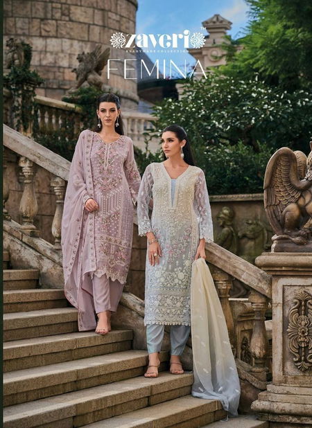 Femina By Zaveri Z-1217  To Z-1220 Soft Organza Surat Readymade Suits Wholesale Market Catalog